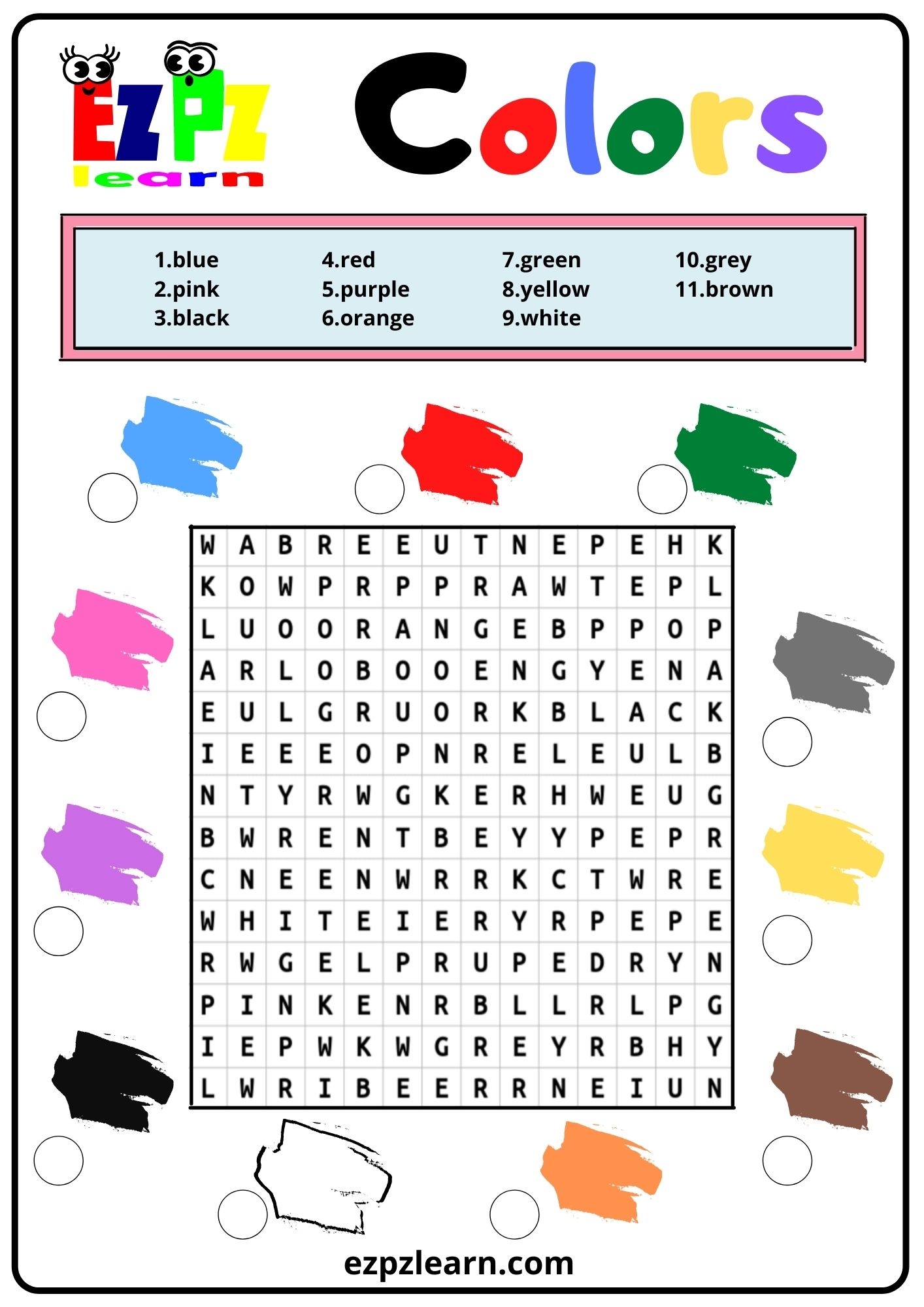 Colors Word Search 2 Ezpzlearn