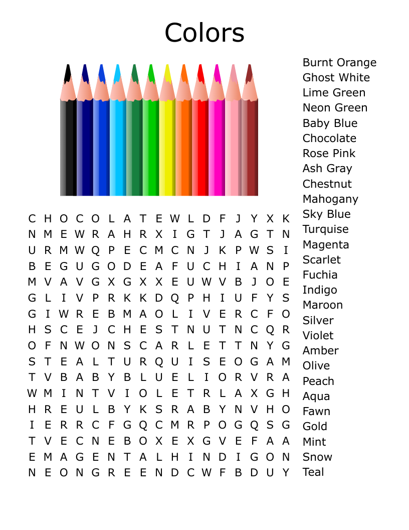 Colors Word Search Printable