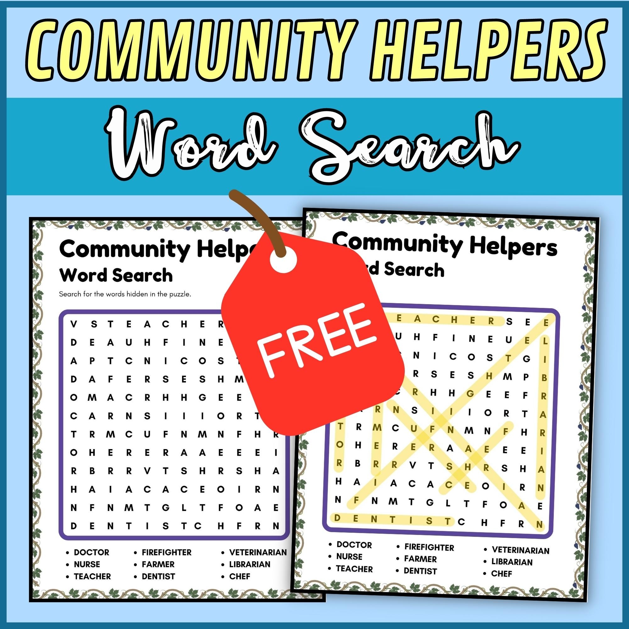 Community Helpers Word Search Printable Community Helpers Word Search Printable