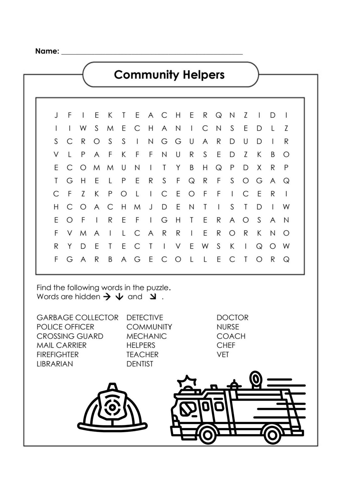 Community Helpers Word Search Etsy