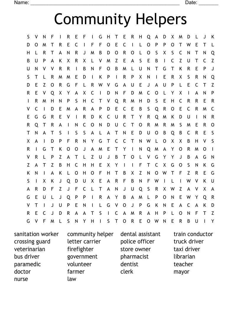 Community Helpers Word Search WordMint Community Helpers Word Search WordMint