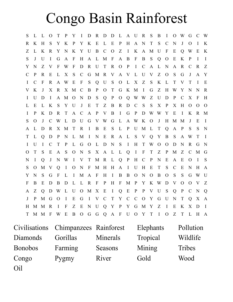 Printable Rainforest Word Search