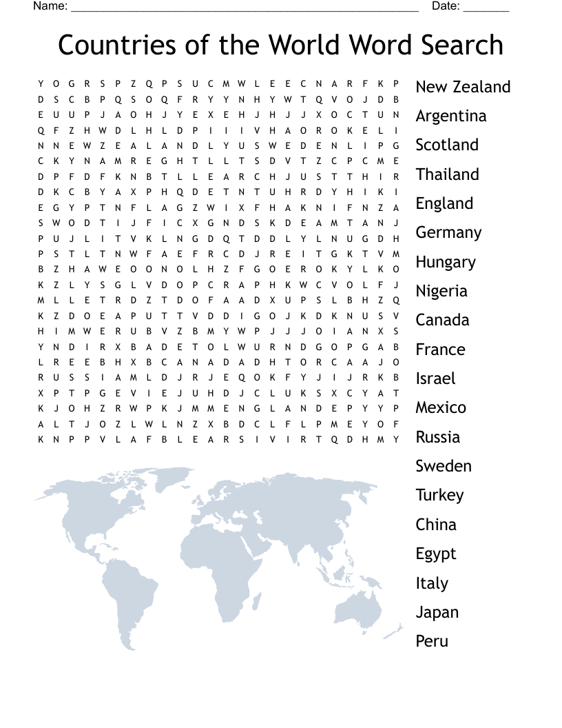 Countries Of The World Word Search WordMint Countries Of The World Word Search WordMint