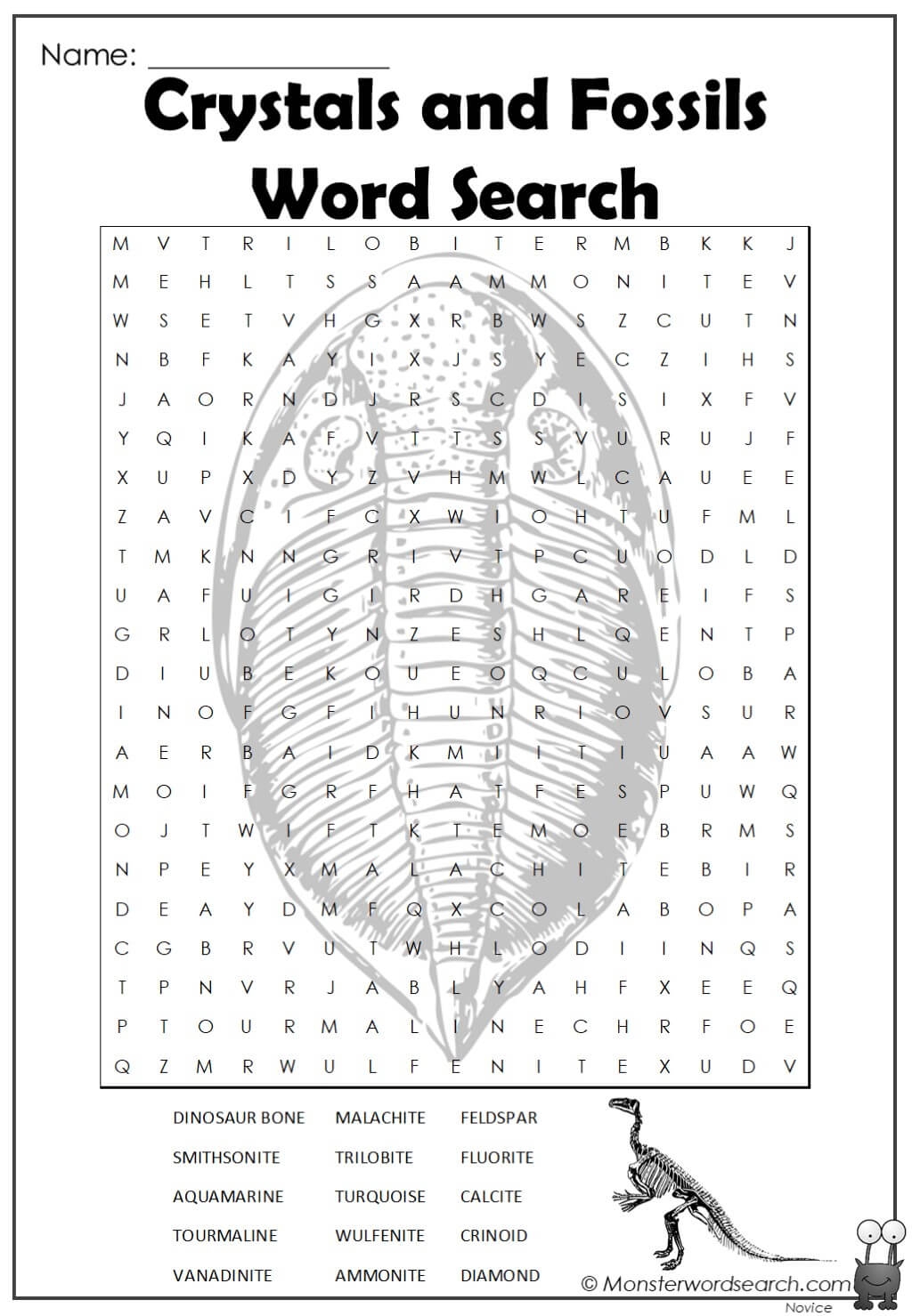 Crystals And Fossils Word Search Monster Word Search Crystals And Fossils Word Search Monster Word Search