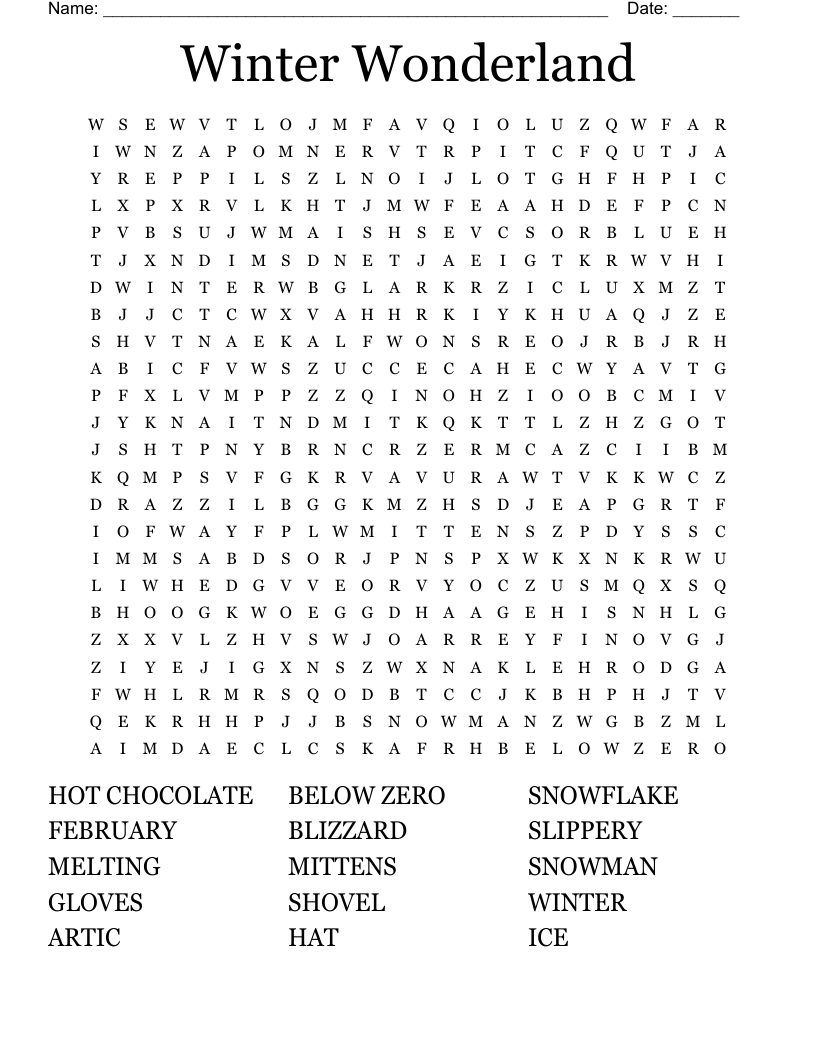 Day In The Snow Word Search WordMint