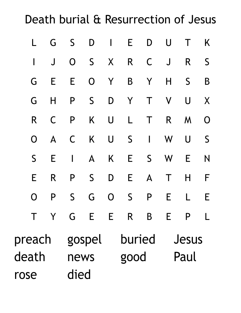 Death Burial U0026 Resurrection Of Jesus Word Search WordMint Death Burial U0026 Resurrection Of Jesus Word Search WordMint