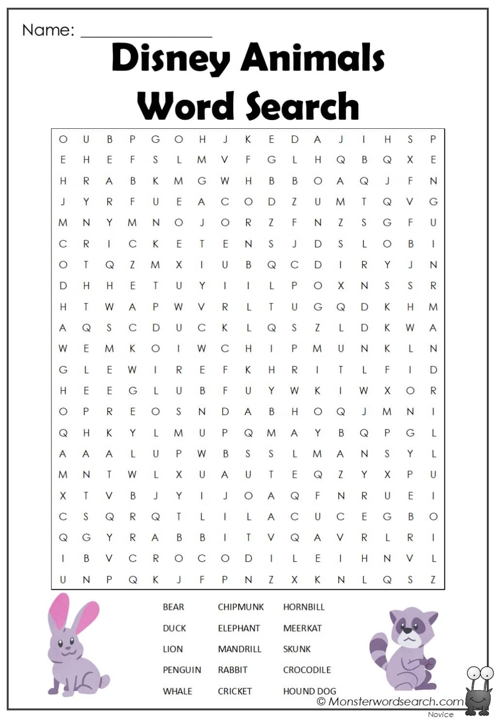 Disney Animals Word Search Monster Word Search Disney Animals Word Search Monster Word Search