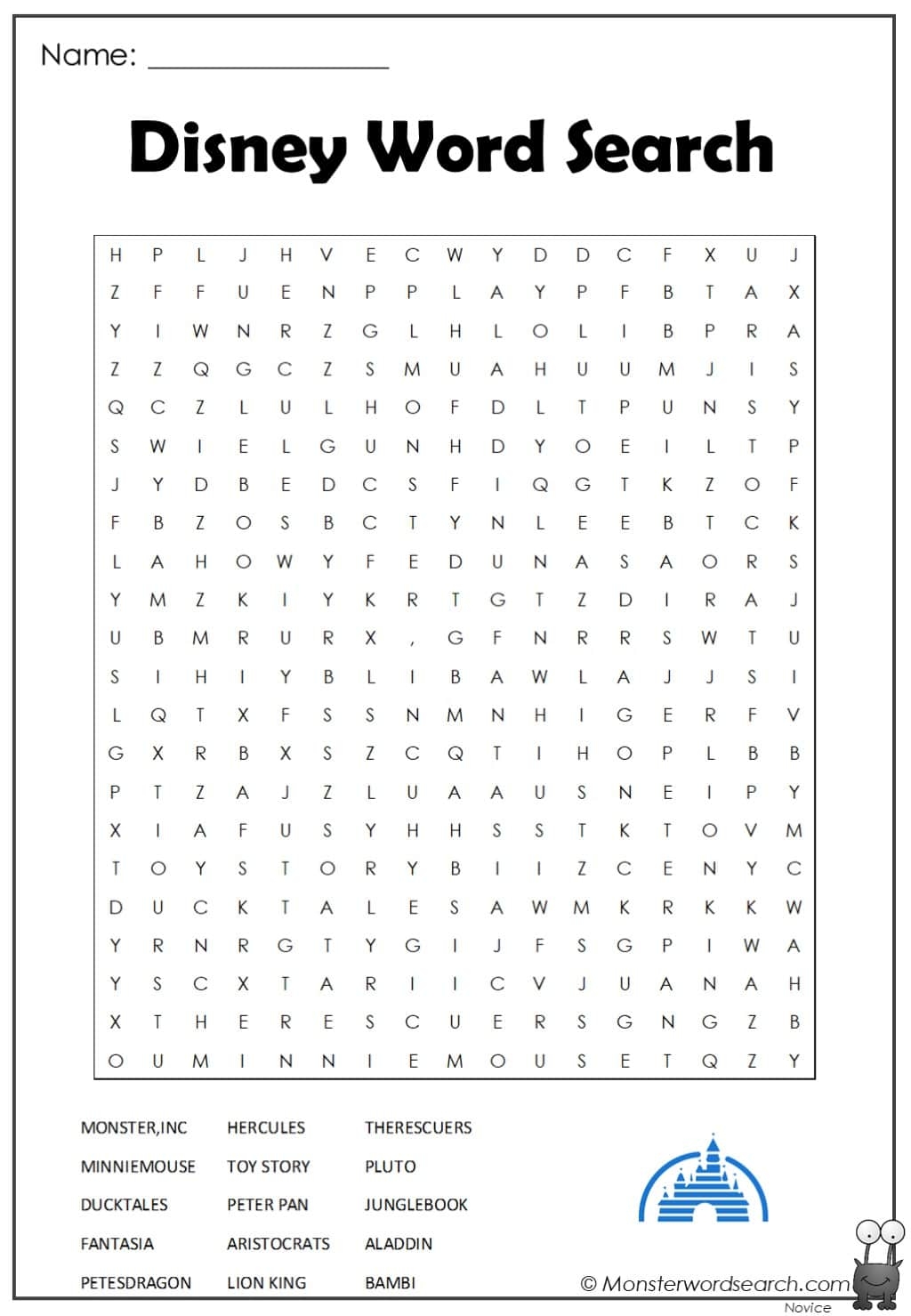 Disney Word Search Monster Word Search Disney Word Search Monster Word Search