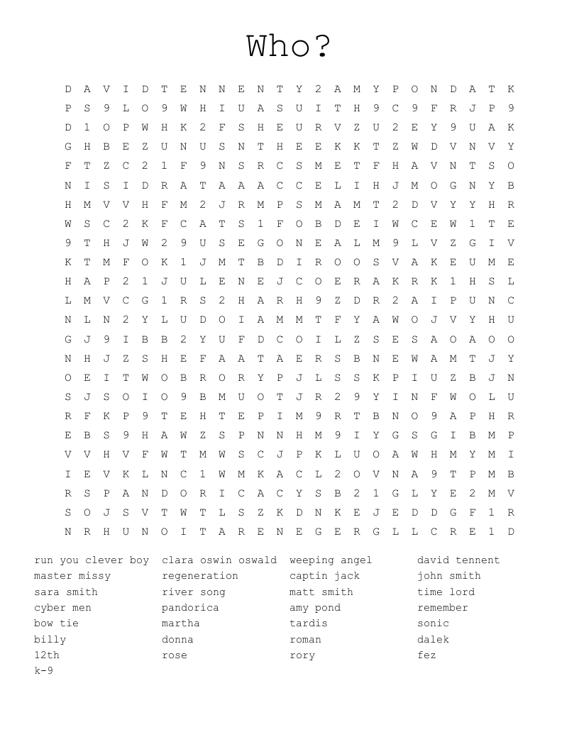 Doctor Who Word Search WordMint Doctor Who Word Search WordMint