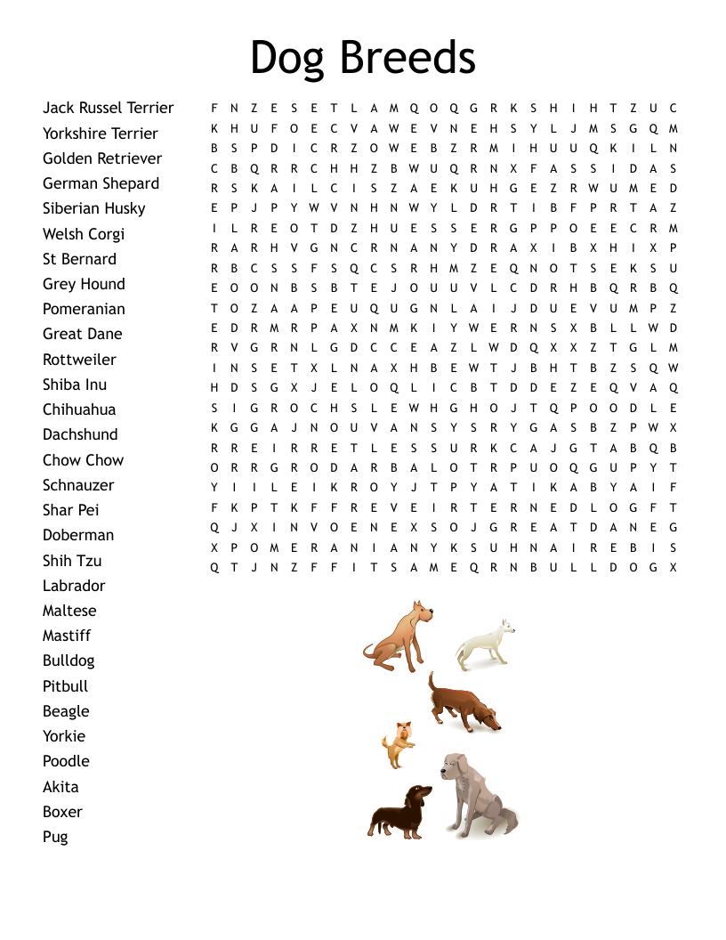 Dog Breeds Word Search WordMint Dog Breeds Word Search WordMint