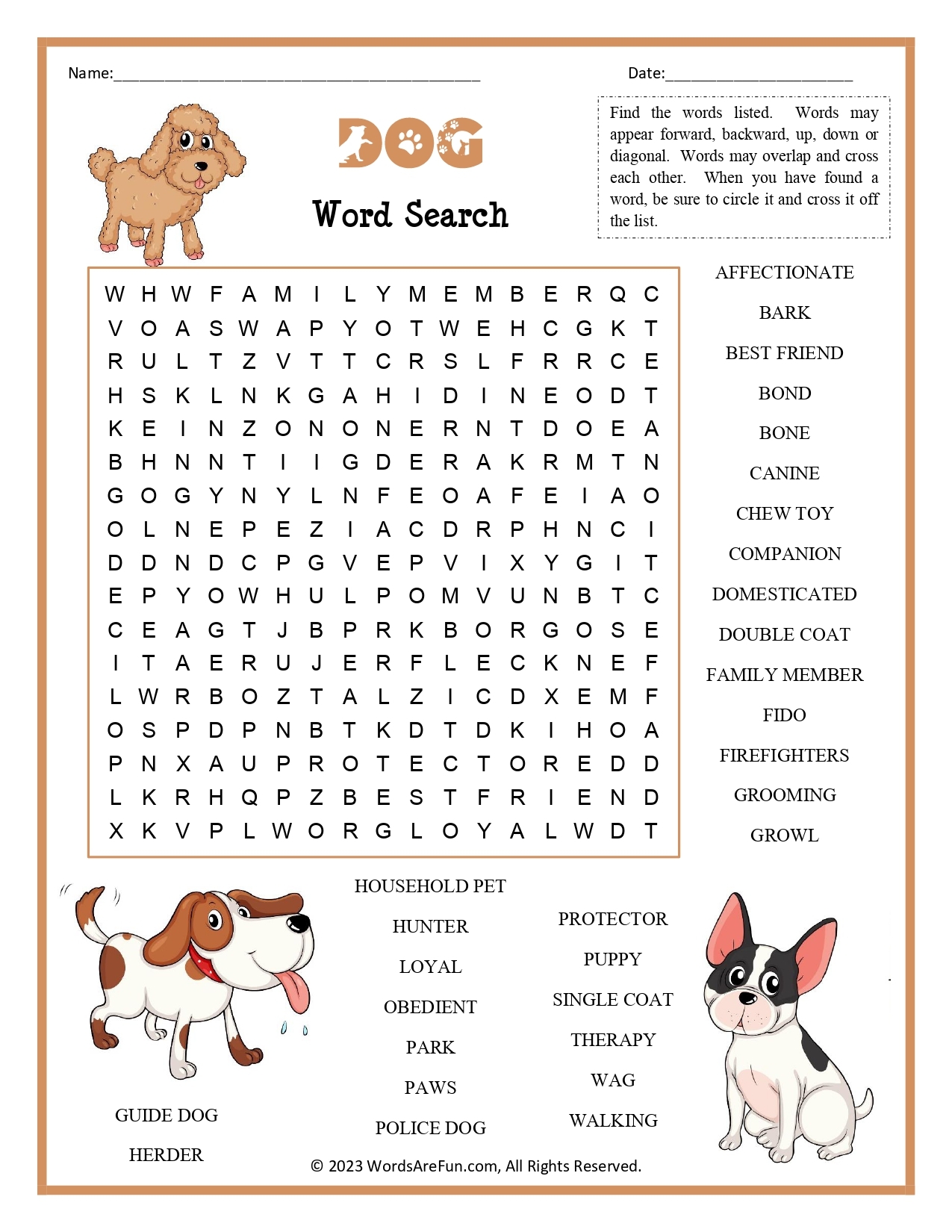 Dog Word Search For Kids Dog Word Search For Kids