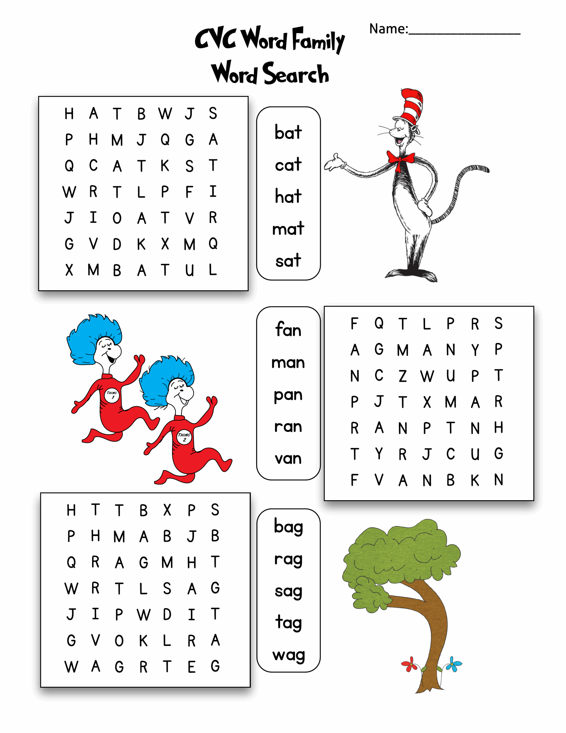 Dr Seuss CVC Word Family Word Search As They Grow Up Dr Seuss CVC Word Family Word Search As They Grow Up
