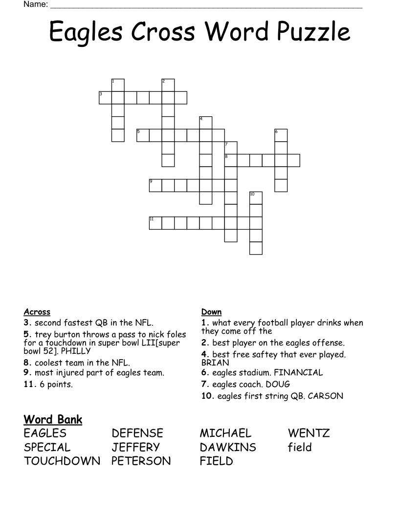 Eagles Cross Word Puzzle WordMint Eagles Cross Word Puzzle WordMint