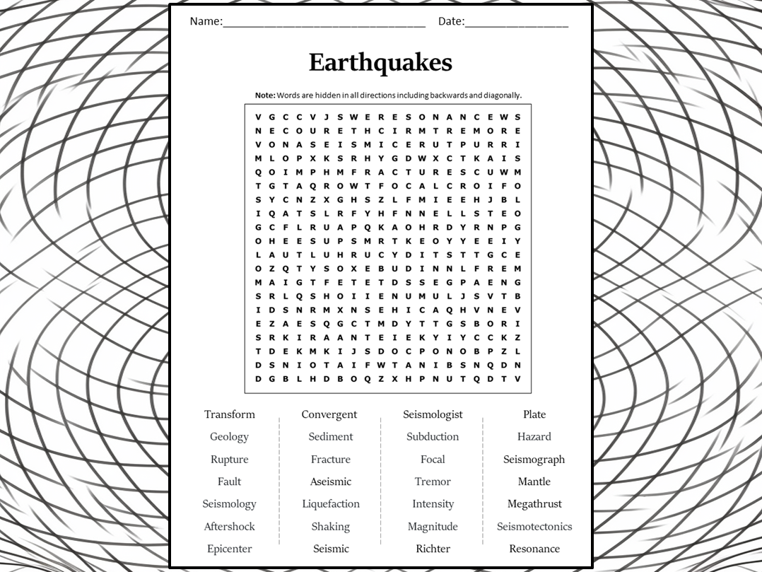 Earthquakes Word Search Puzzle Worksheet Activity Teaching Resources Earthquakes Word Search Puzzle Worksheet Activity Teaching Resources