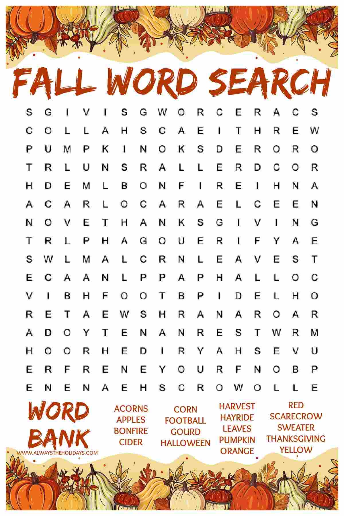 Printable Fall Word Searches Printable Fall Word Searches