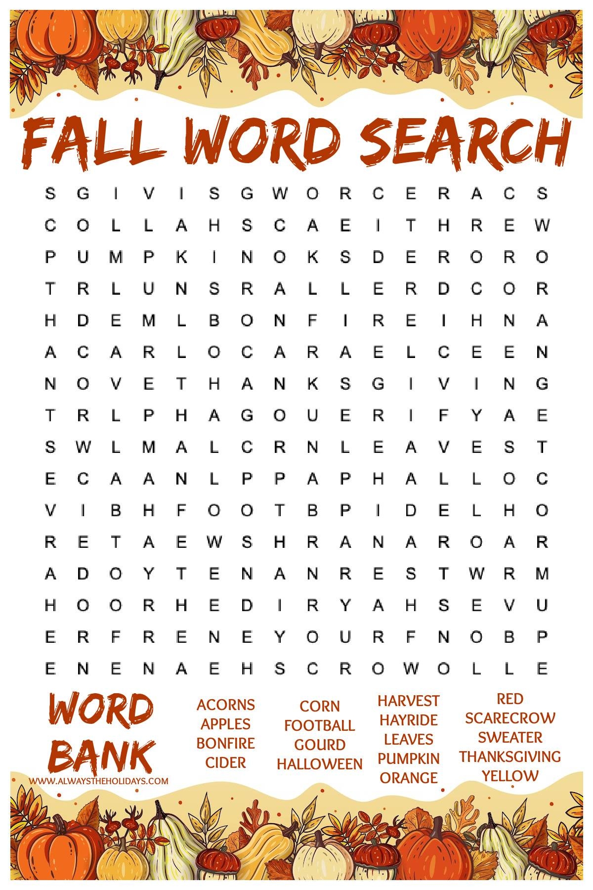 Free Printable Word Search Puzzles Autumn