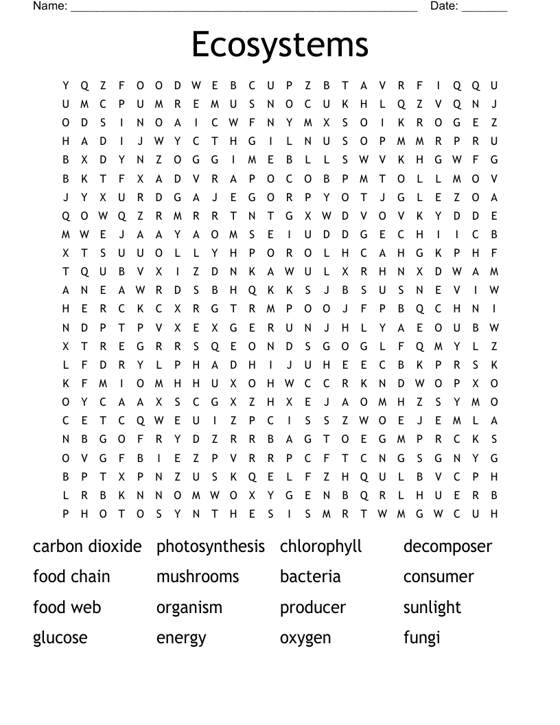 Ecosystems Word Search WordMint Ecosystems Word Search WordMint