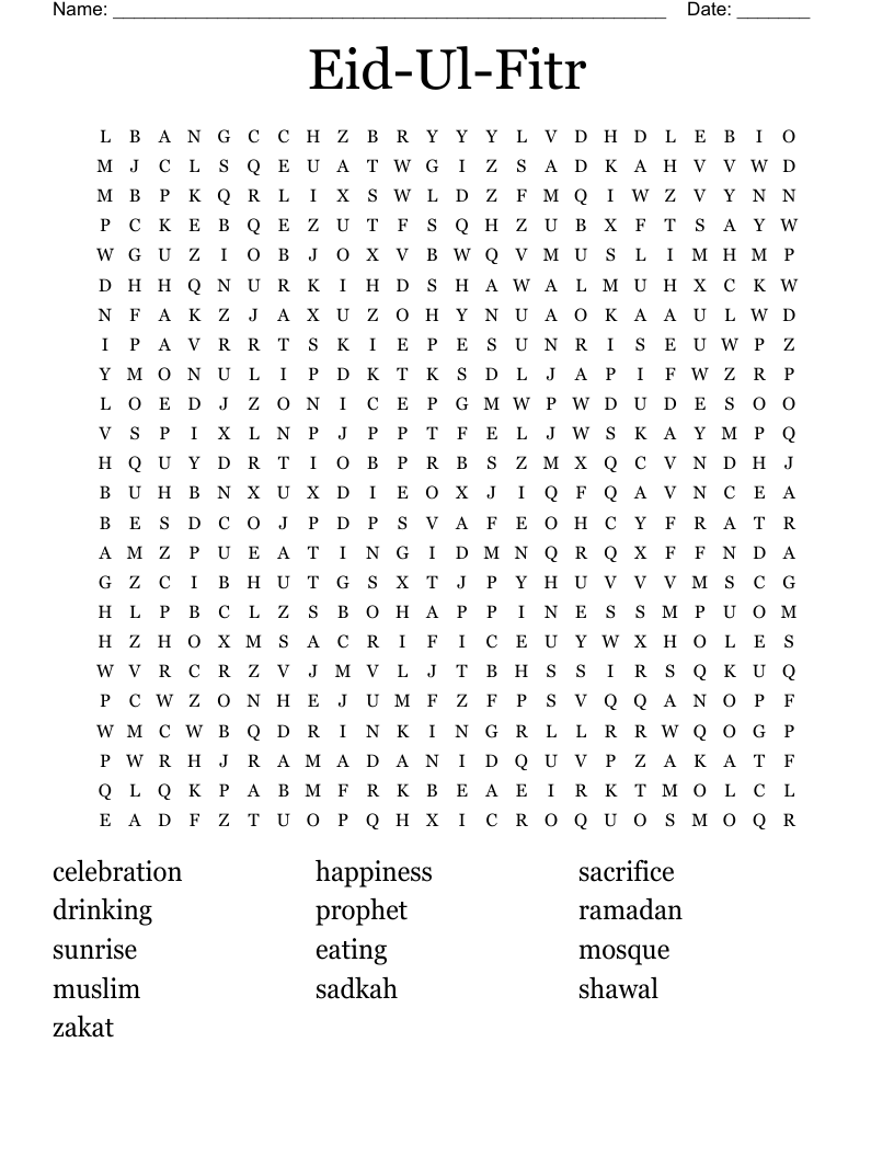 Eid Ul Fitr Word Search WordMint