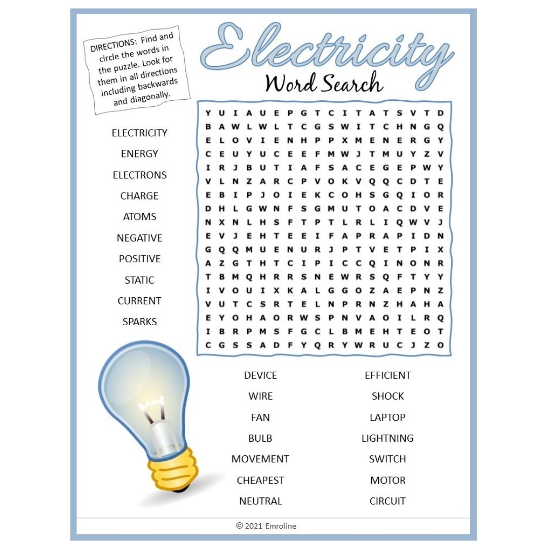 ELECTRICITY Word Search Puzzle Science Game Worksheet Activity PDF Teaching Resources ELECTRICITY Word Search Puzzle Science Game Worksheet Activity PDF Teaching Resources