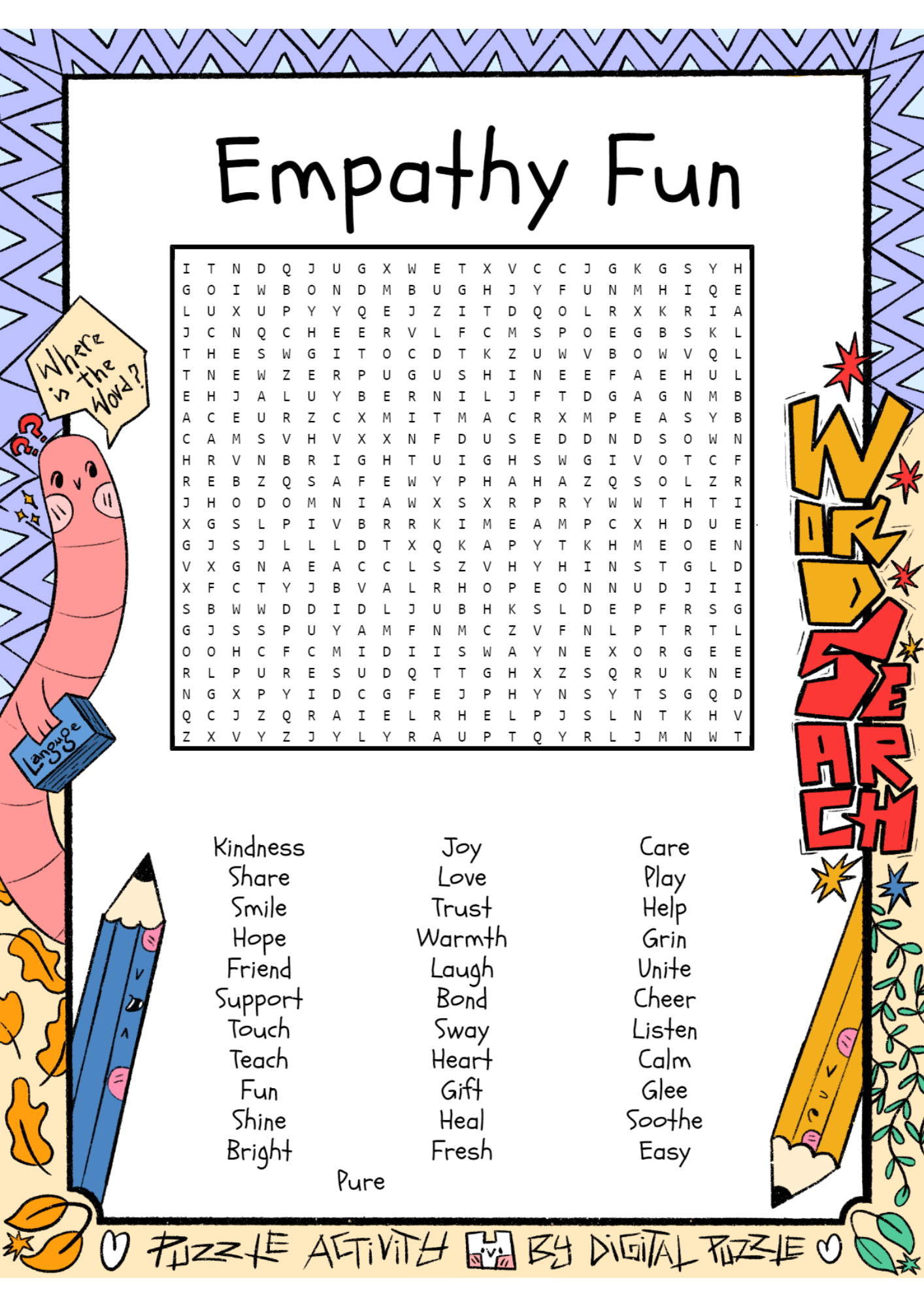 Empathy Fun Word Search Puzzle Worksheet Activity Made By Teachers Empathy Fun Word Search Puzzle Worksheet Activity Made By Teachers
