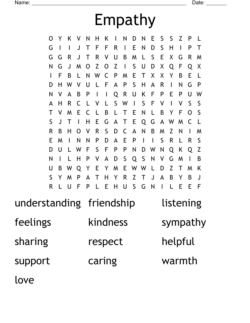 Empathy Word Search WordMint Empathy Word Search WordMint