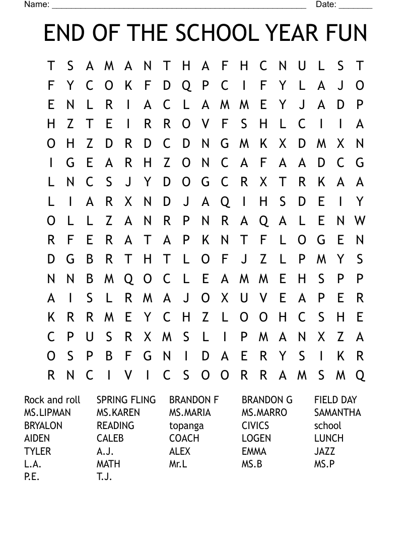 END OF THE SCHOOL YEAR FUN Word Search WordMint END OF THE SCHOOL YEAR FUN Word Search WordMint