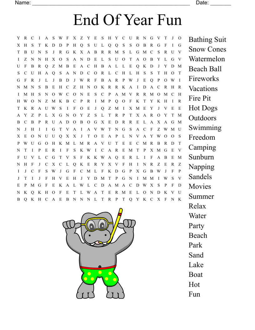 End Of School Word Search Printable End Of School Word Search Printable