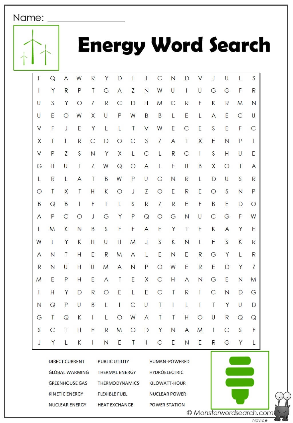 Energy Word Search Monster Word Search Energy Word Search Monster Word Search