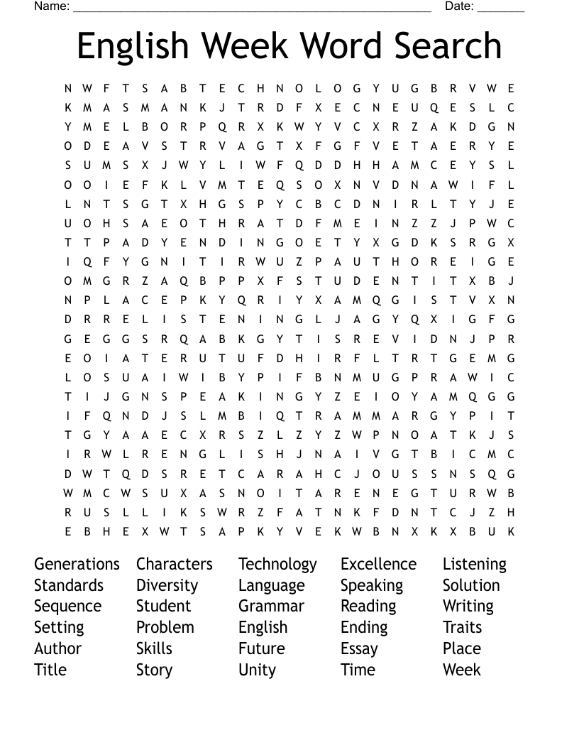 English Week Word Search WordMint English Week Word Search WordMint