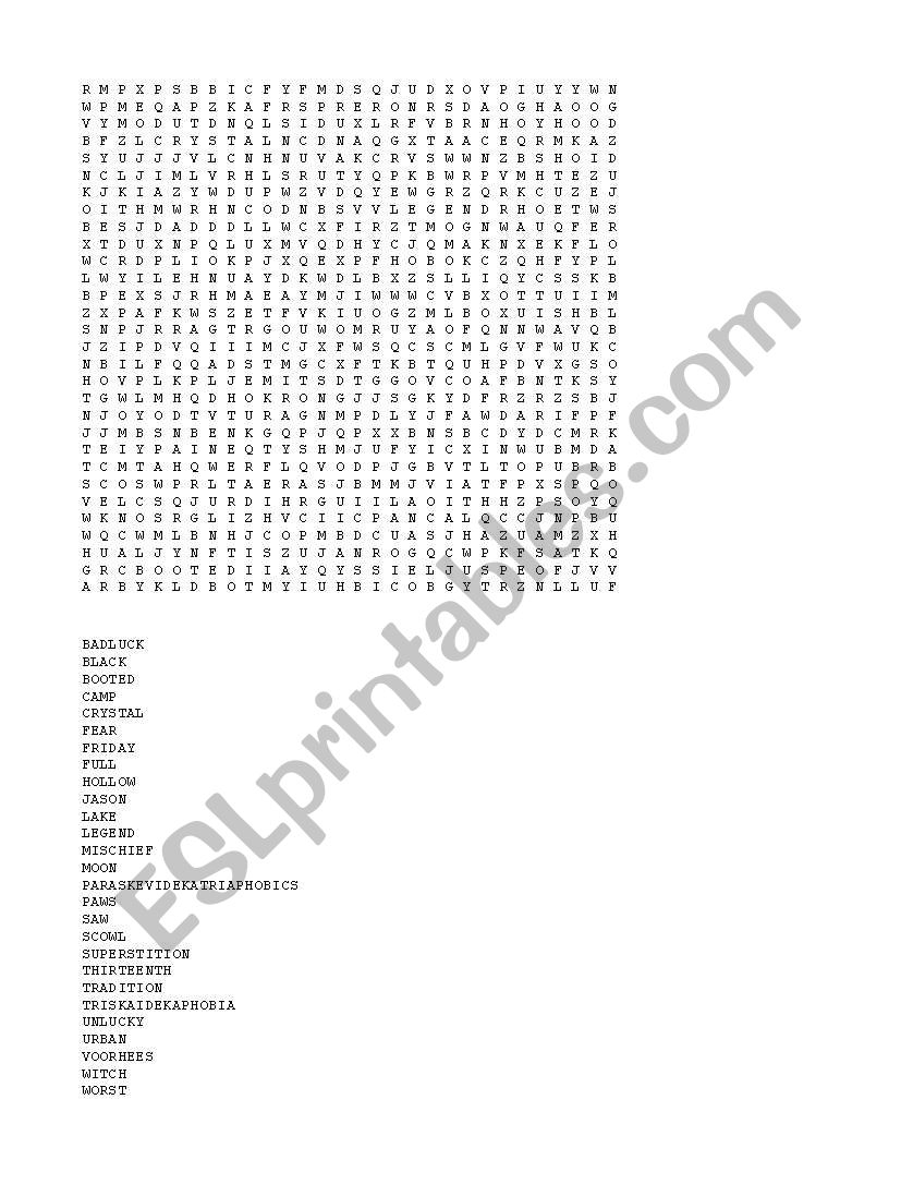 Friday The 13th Word Search Printable Friday The 13th Word Search Printable