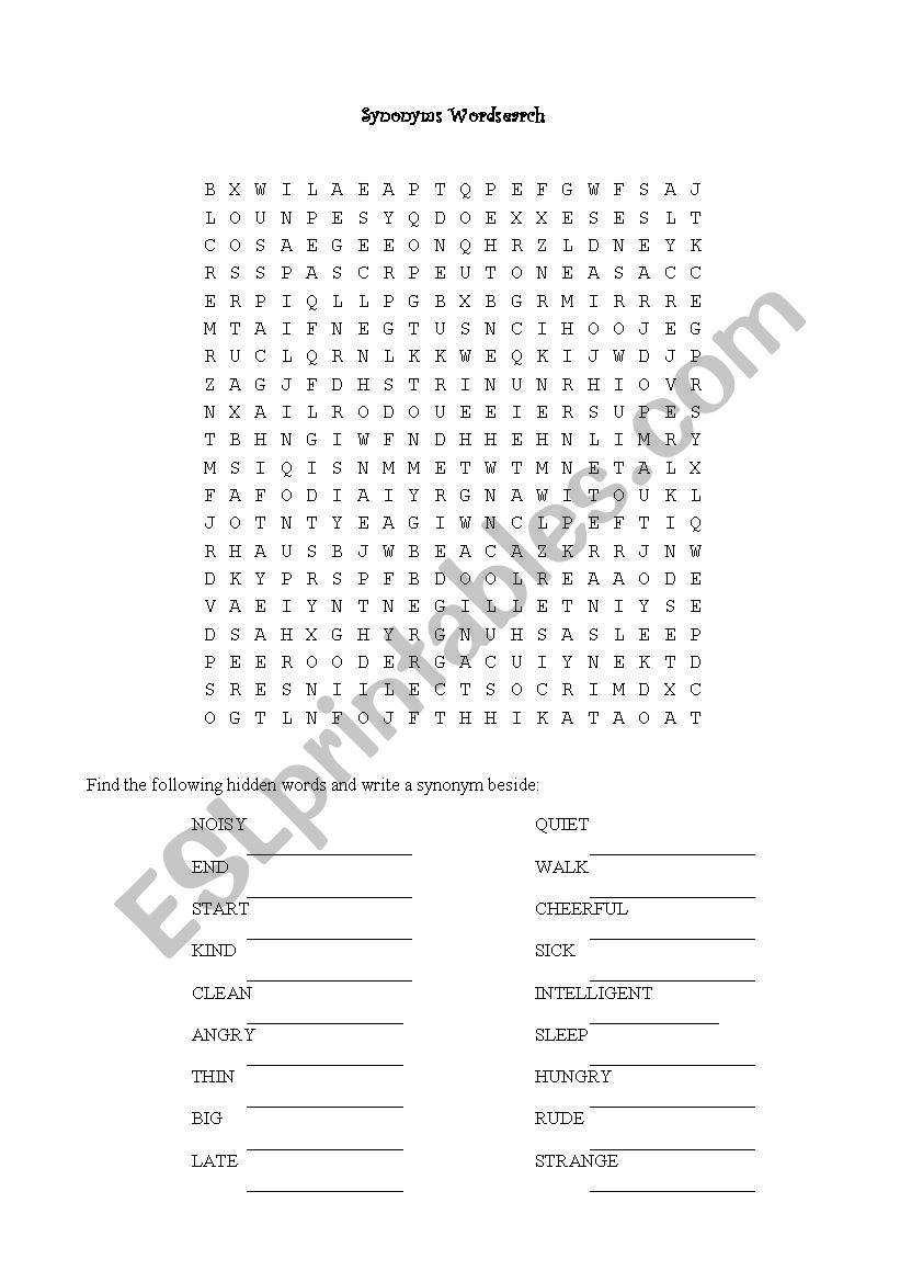 Synonym Word Search Printable Synonym Word Search Printable