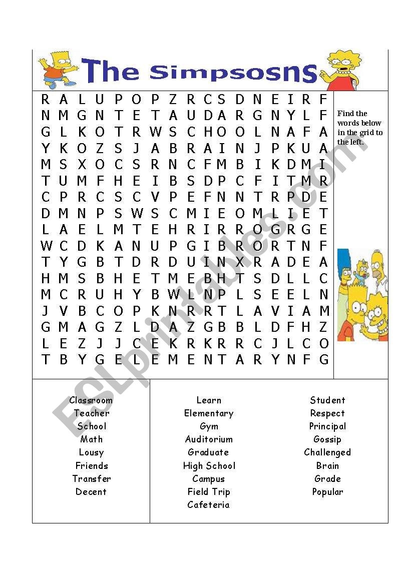 English Worksheets The Simpsons English Worksheets The Simpsons