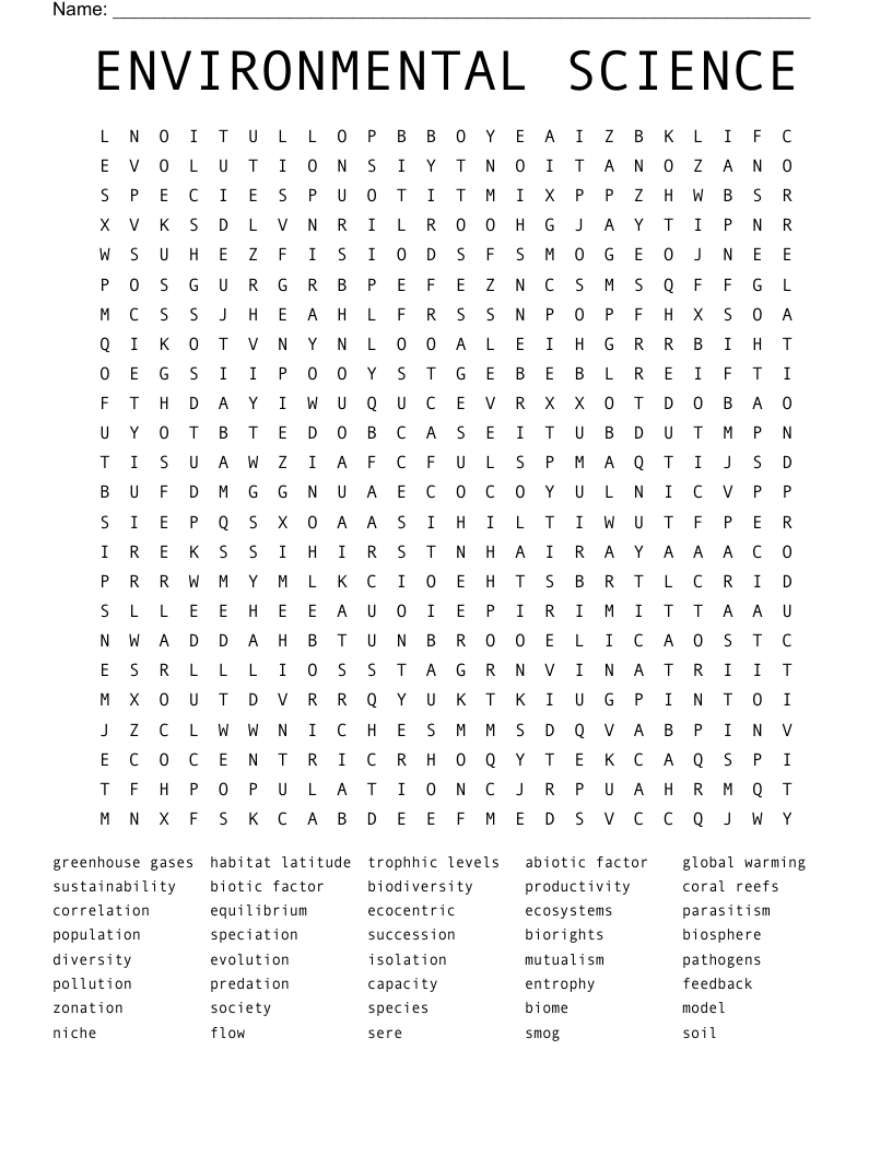 ENVIRONMENTAL SCIENCE Word Search WordMint