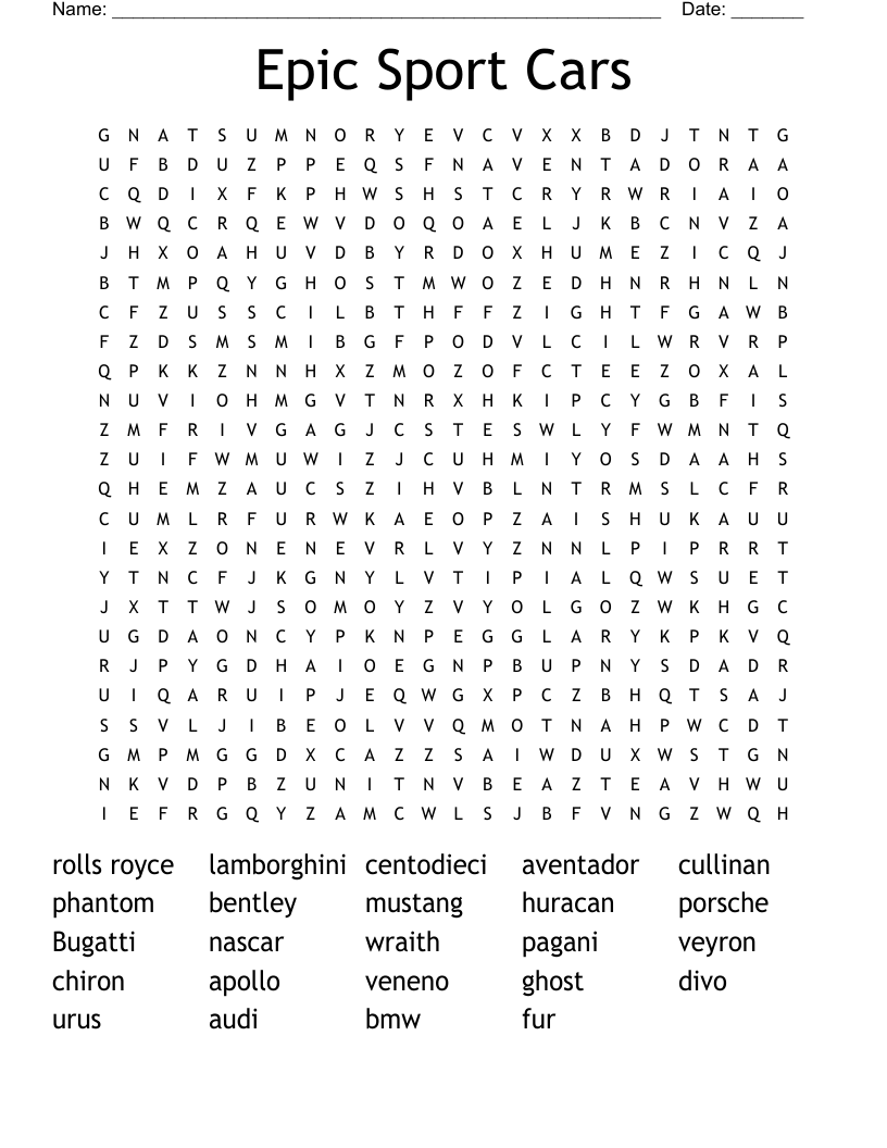 Epic Sport Cars Word Search WordMint Epic Sport Cars Word Search WordMint