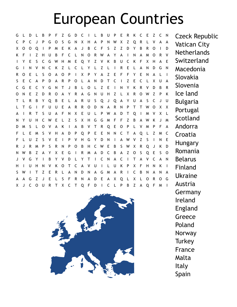 European Countries Word Search WordMint European Countries Word Search WordMint