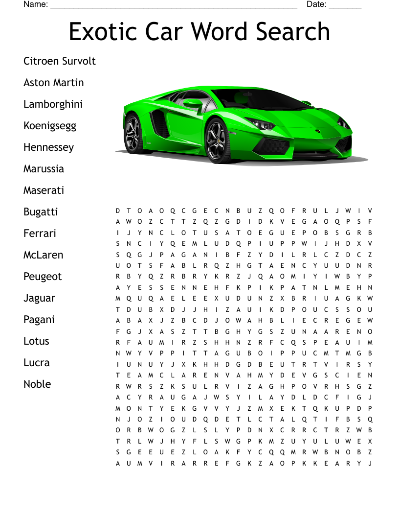 Exotic Car Word Search WordMint Exotic Car Word Search WordMint