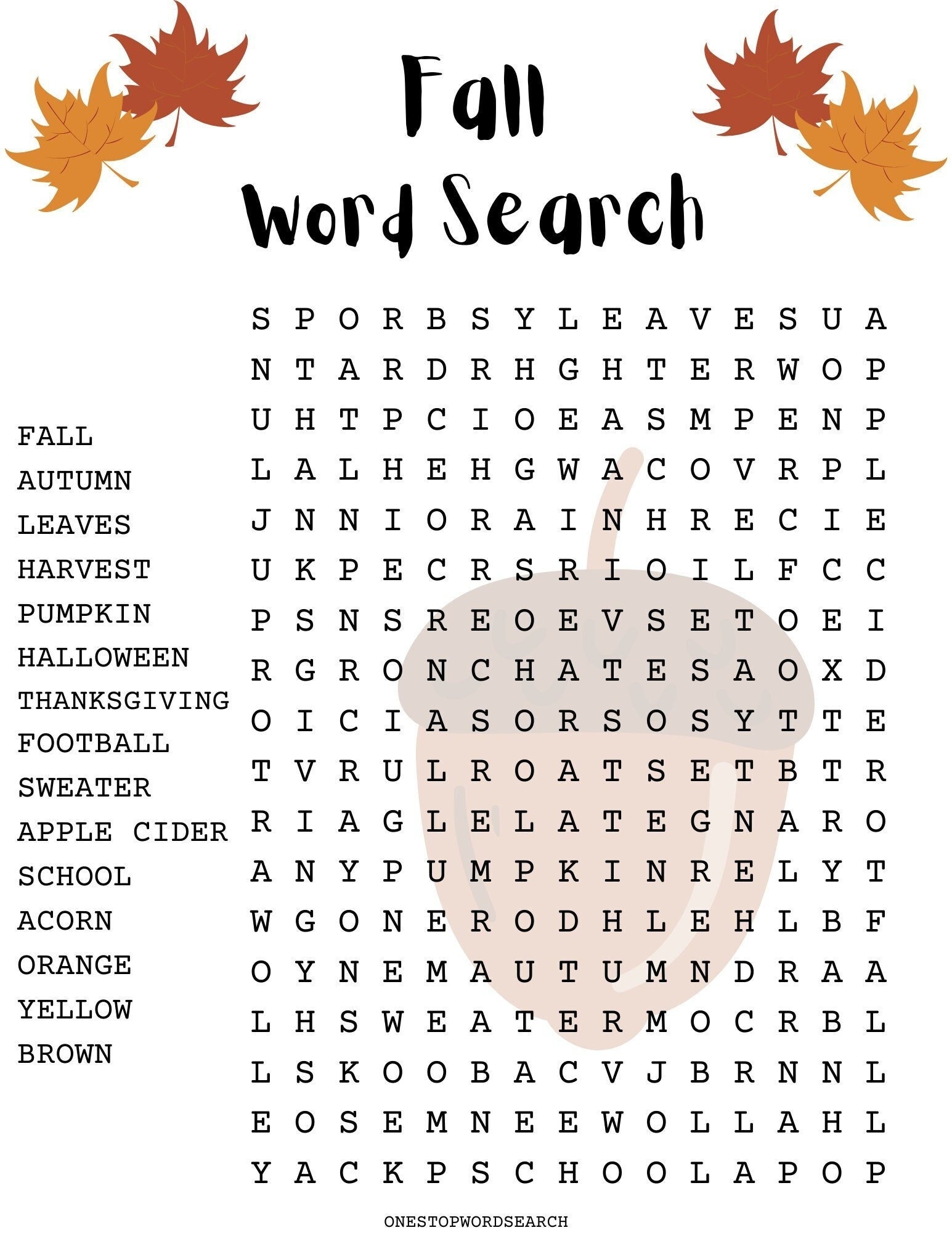Fall Guaranteed Word Search Puzzle Fall Guaranteed Word Search Puzzle