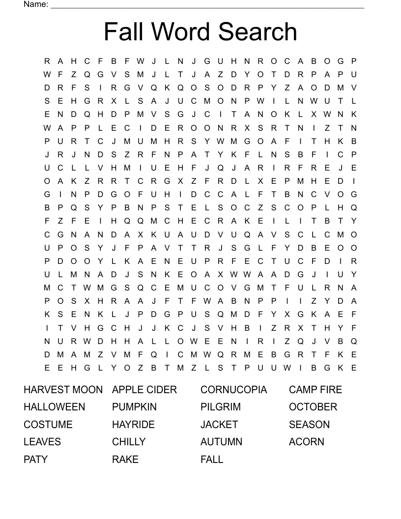 Fall Harvest Word Search WordMint