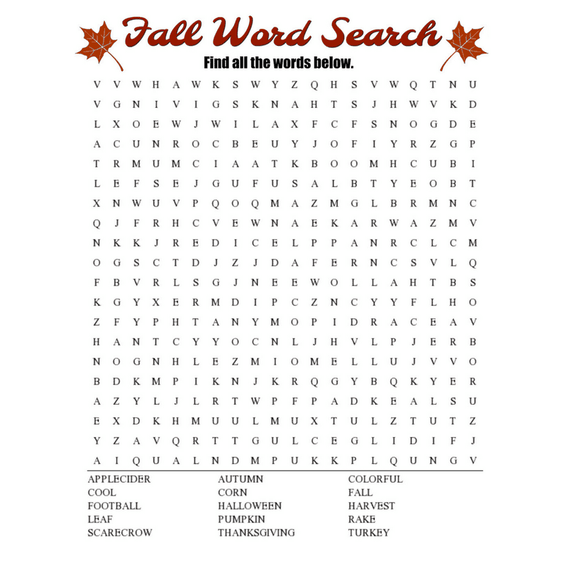 Fall Word Search For Adults Printable Fall Word Search For Adults Printable