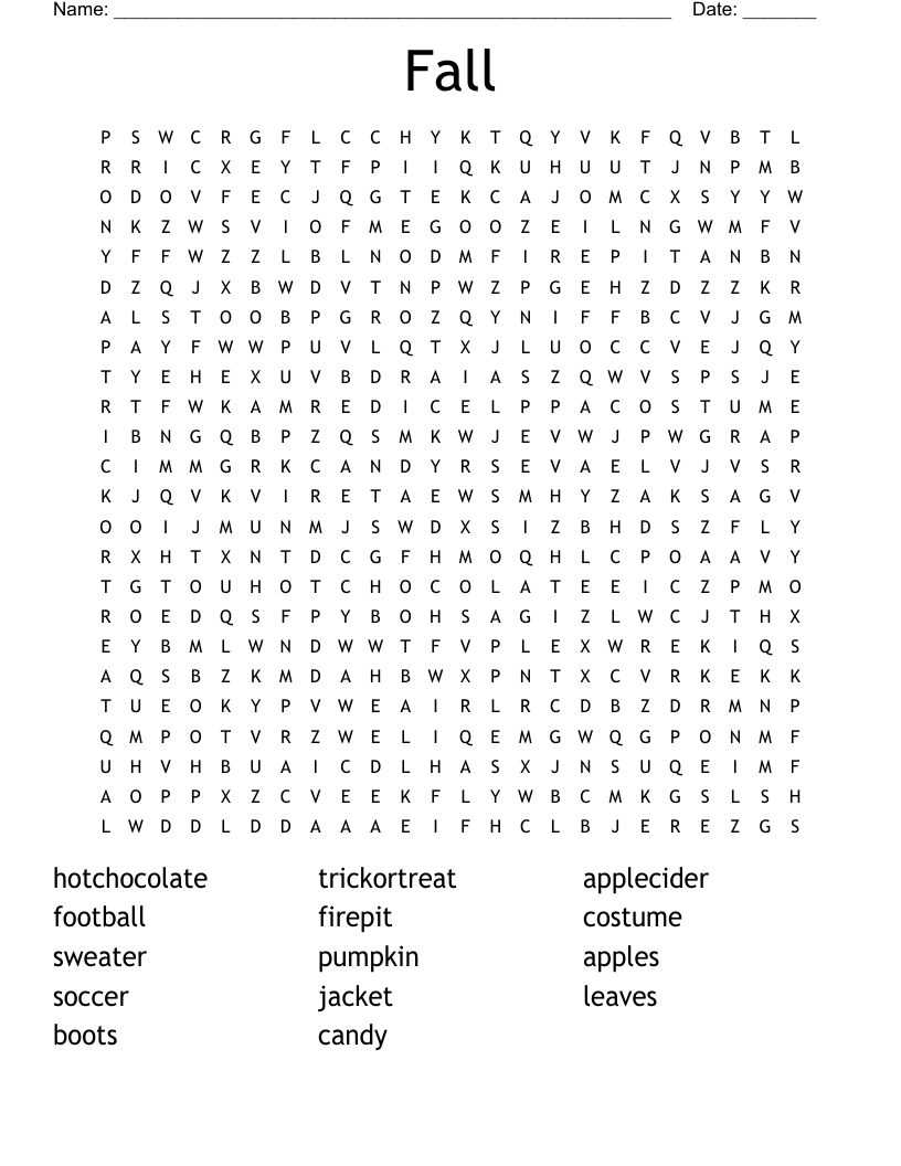 Fall Word Search WordMint Fall Word Search WordMint