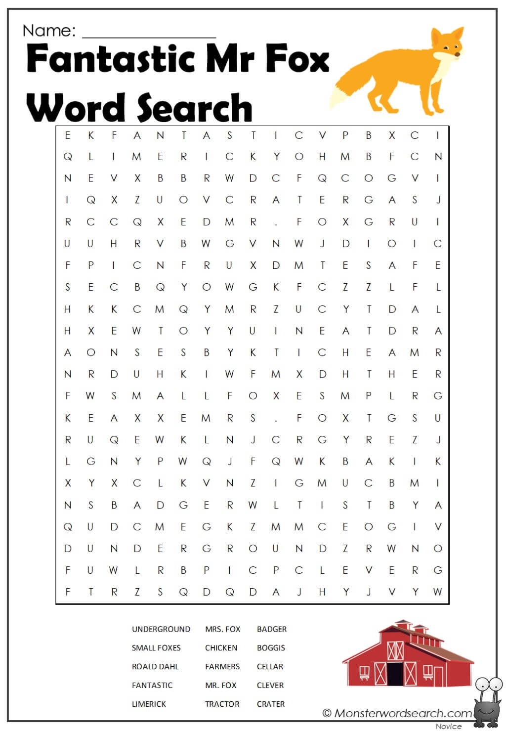 Fantastic Mr Fox Word Search Monster Word Search Fantastic Mr Fox Word Search Monster Word Search