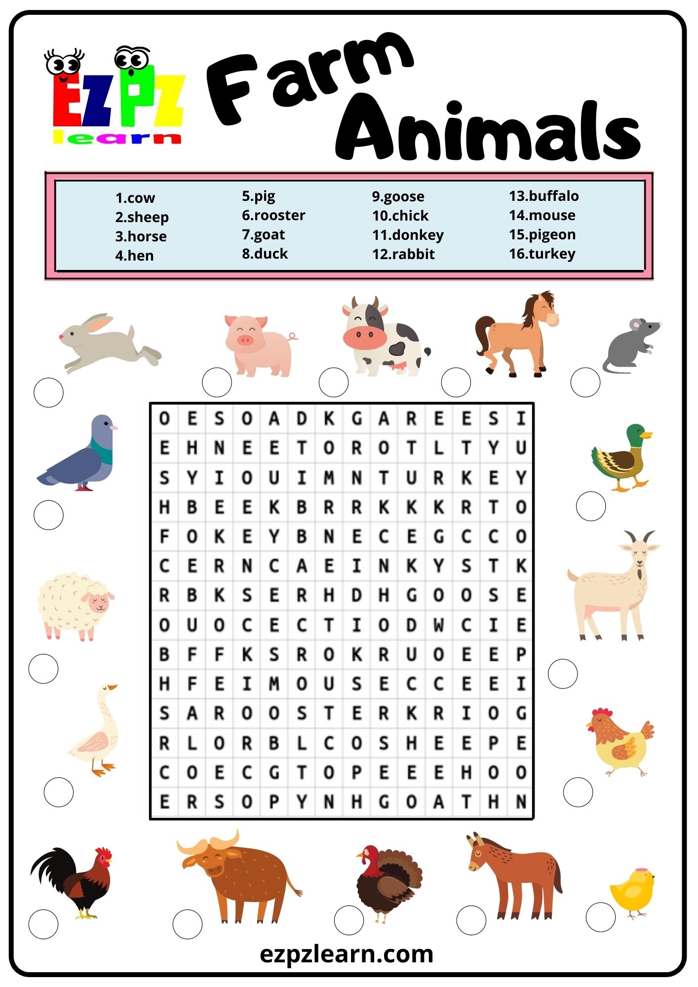 Farm Animals Word Search 2 Ezpzlearn Farm Animals Word Search 2 Ezpzlearn