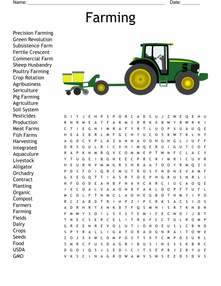 Farming Word Search WordMint