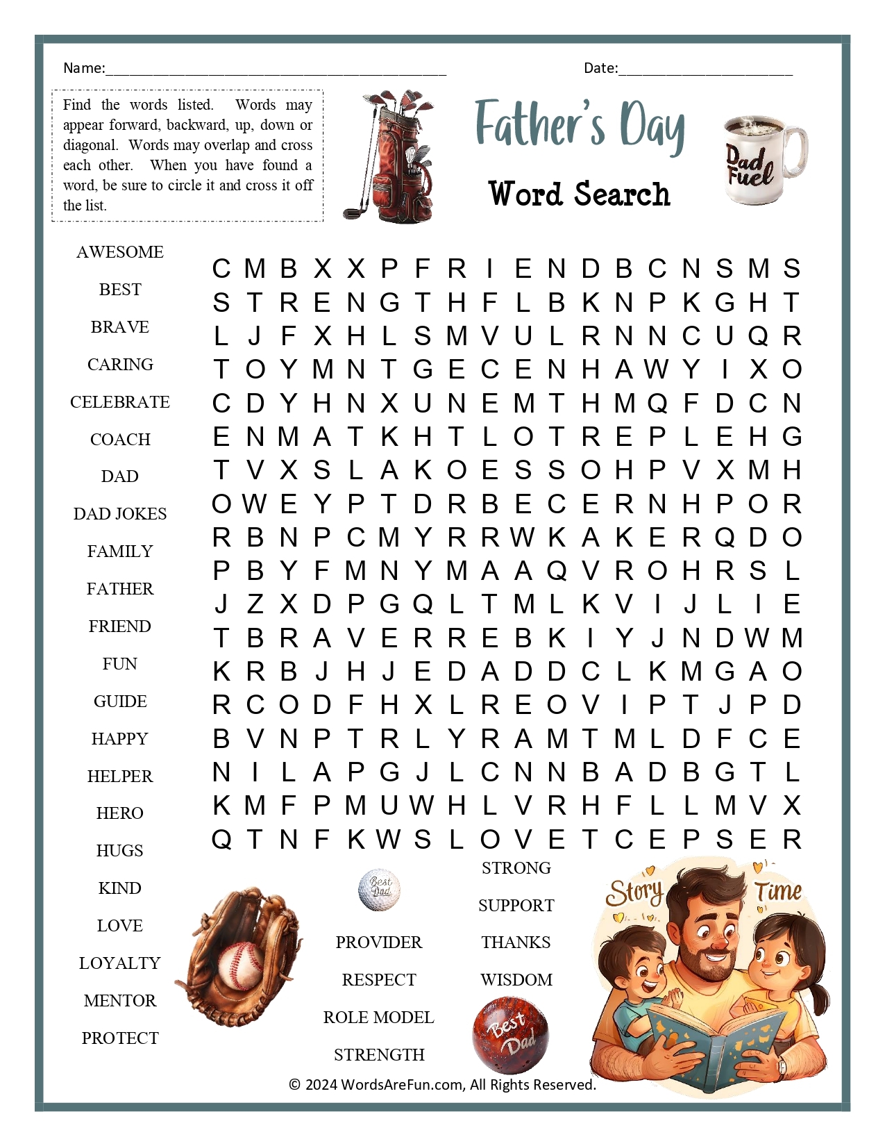 Father s Day Word Searches Father s Day Word Searches