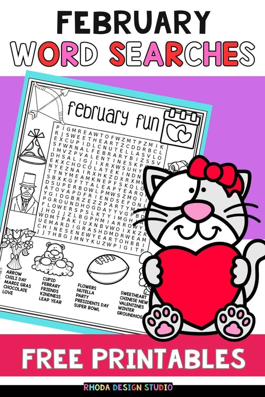 February Word Searches Free Printables For Kids