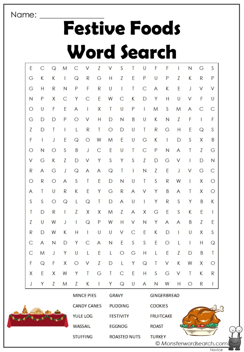 Festive Foods Word Search Monster Word Search Festive Foods Word Search Monster Word Search