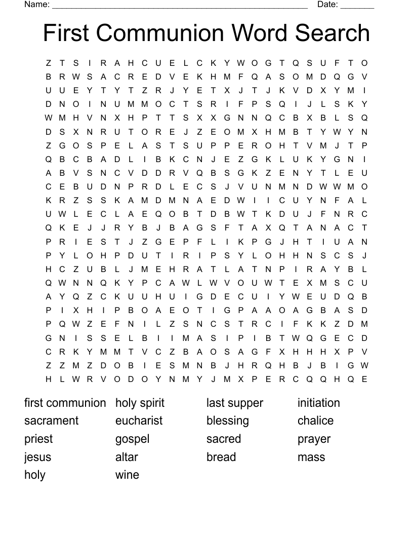 First Communion Word Search WordMint First Communion Word Search WordMint