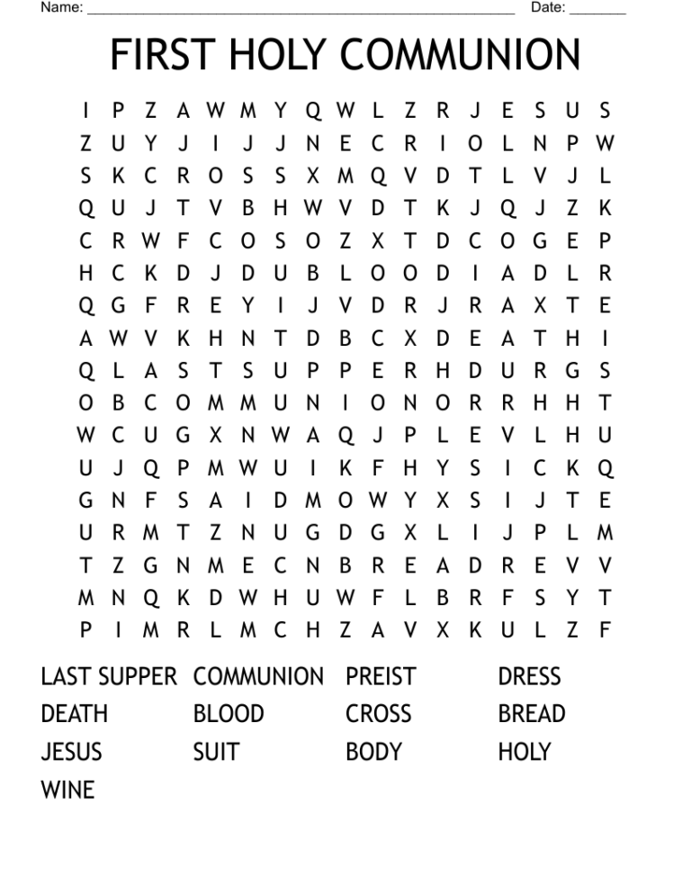 FIRST HOLY COMMUNION Word Search WordMint