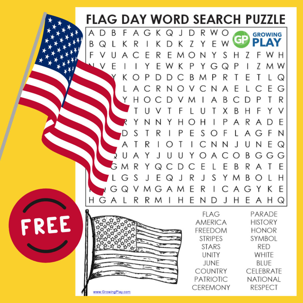 Flag Day Word Search Free Printable Growing Play