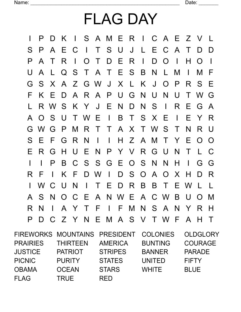 FLAG DAY Word Search WordMint FLAG DAY Word Search WordMint